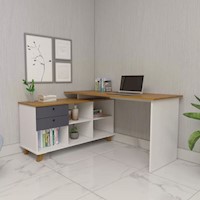 Escritorio en L con Organizador Boricua color Blanco/Roble/Gris Tu Mesita